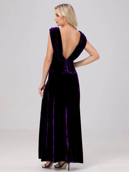 Sheath V-Neck High Waist Velvet Bridesmaid Dresses