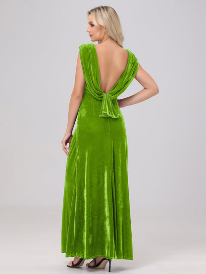 Sheath V-Neck High Waist Velvet Bridesmaid Dresses