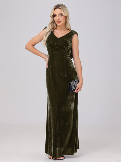 Sheath V-Neck High Waist Velvet Bridesmaid Dresses