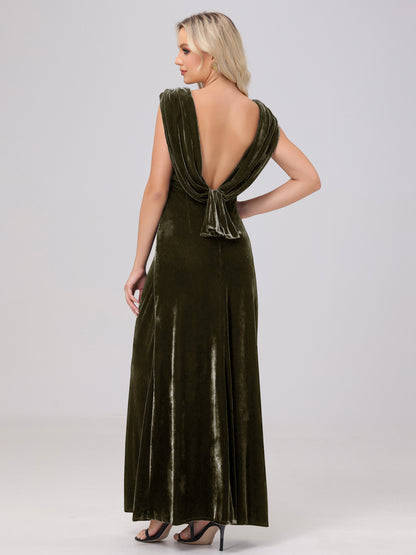 Sheath V-Neck High Waist Velvet Bridesmaid Dresses