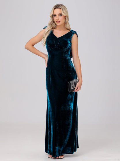 Sheath V-Neck High Waist Velvet Bridesmaid Dresses