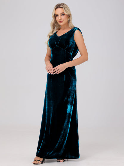 Sheath V-Neck High Waist Velvet Bridesmaid Dresses
