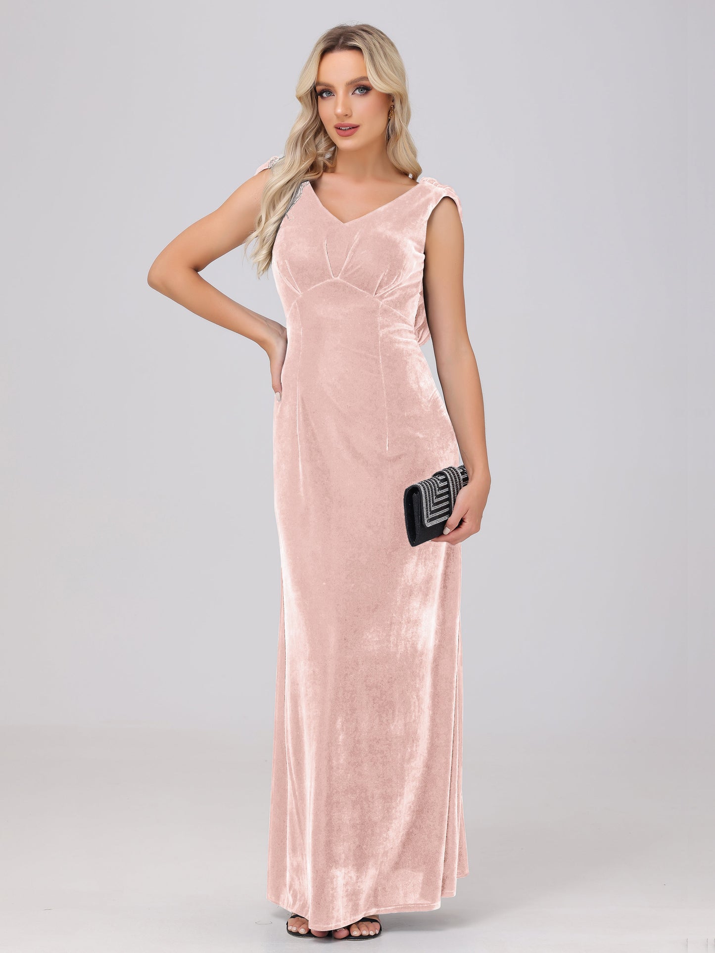Sheath V-Neck High Waist Velvet Bridesmaid Dresses