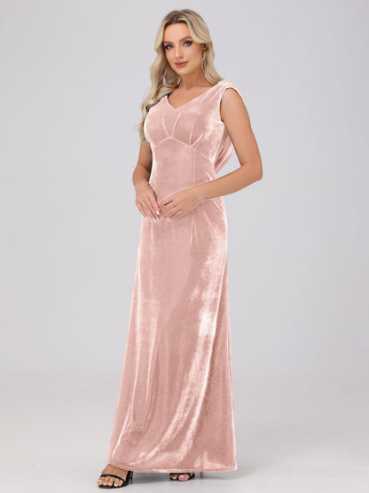 Sheath V-Neck High Waist Velvet Bridesmaid Dresses