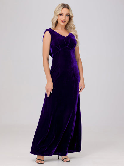 Sheath V-Neck High Waist Velvet Bridesmaid Dresses