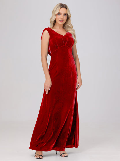 Sheath V-Neck High Waist Velvet Bridesmaid Dresses