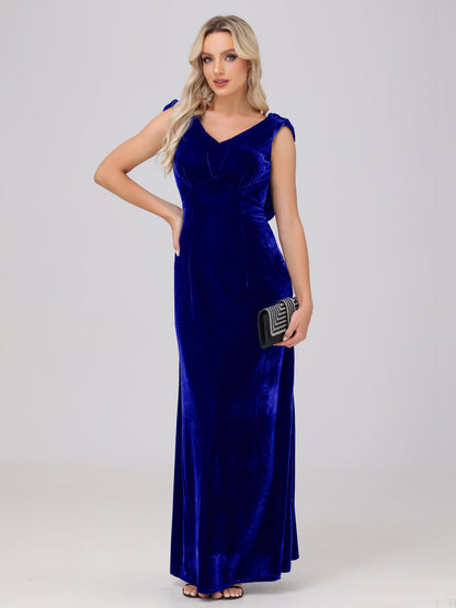 Sheath V-Neck High Waist Velvet Bridesmaid Dresses