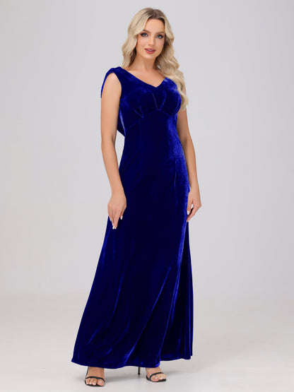Sheath V-Neck High Waist Velvet Bridesmaid Dresses