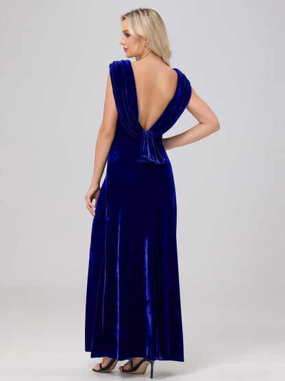 Sheath V-Neck High Waist Velvet Bridesmaid Dresses