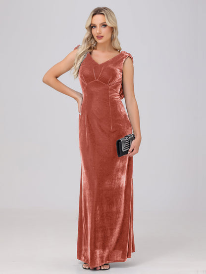 Sheath V-Neck High Waist Velvet Bridesmaid Dresses