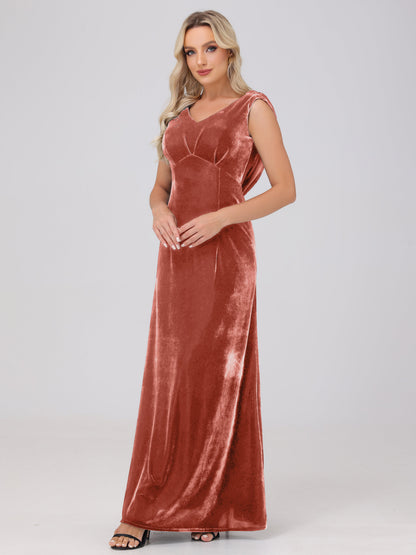 Sheath V-Neck High Waist Velvet Bridesmaid Dresses