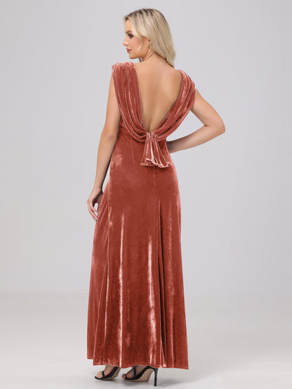 Sheath V-Neck High Waist Velvet Bridesmaid Dresses
