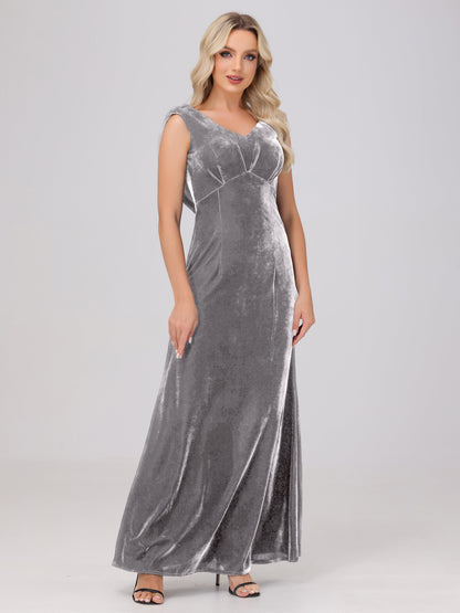 Sheath V-Neck High Waist Velvet Bridesmaid Dresses