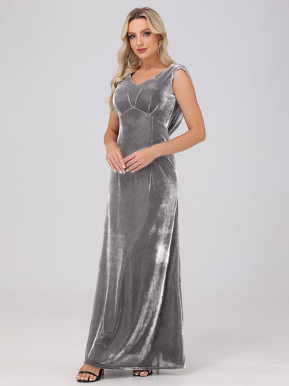 Sheath V-Neck High Waist Velvet Bridesmaid Dresses