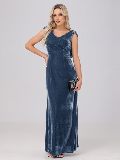 Sheath V-Neck High Waist Velvet Bridesmaid Dresses