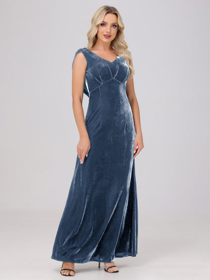 Sheath V-Neck High Waist Velvet Bridesmaid Dresses