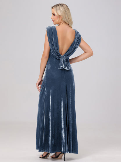 Sheath V-Neck High Waist Velvet Bridesmaid Dresses