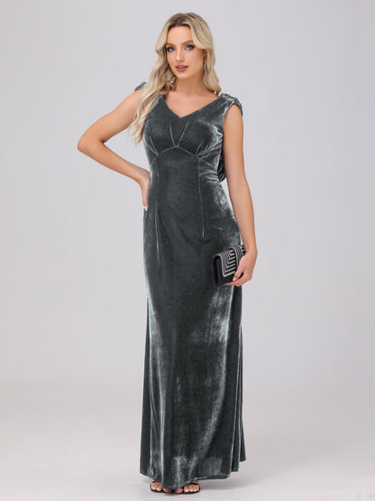 Sheath V-Neck High Waist Velvet Bridesmaid Dresses