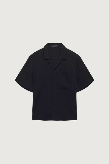 CRINKLED SHORT SLEEVE BUTTON UP SHIRT