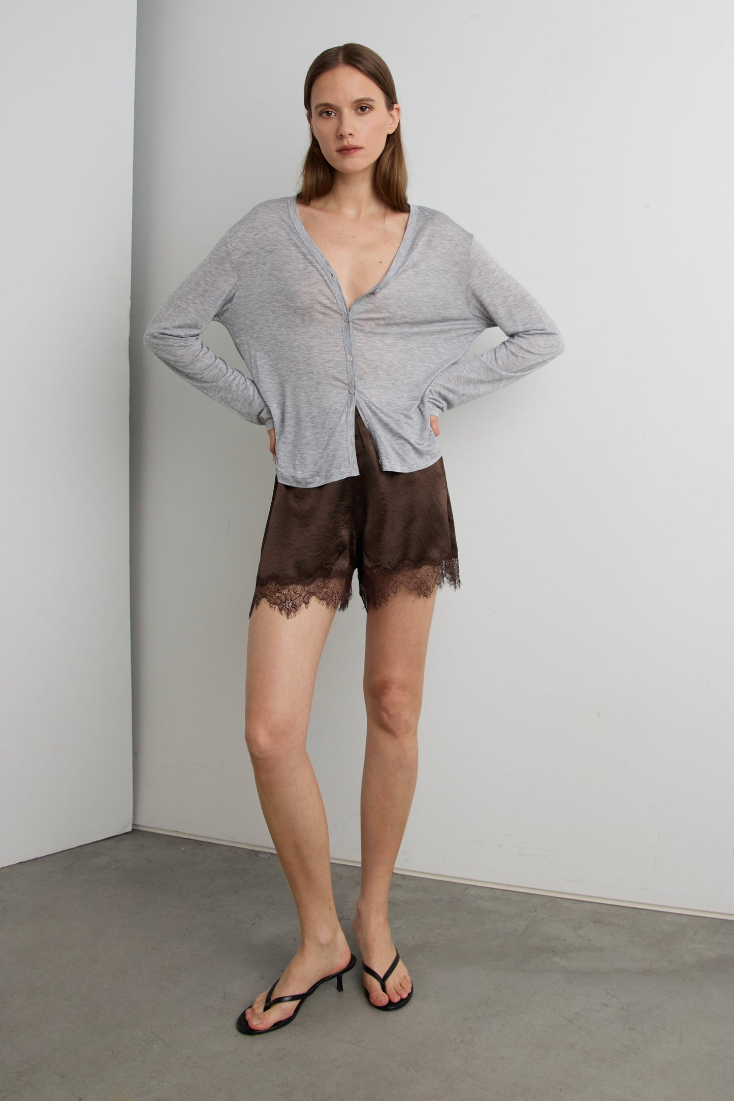 SATIN SHORT WITH LACE HEM