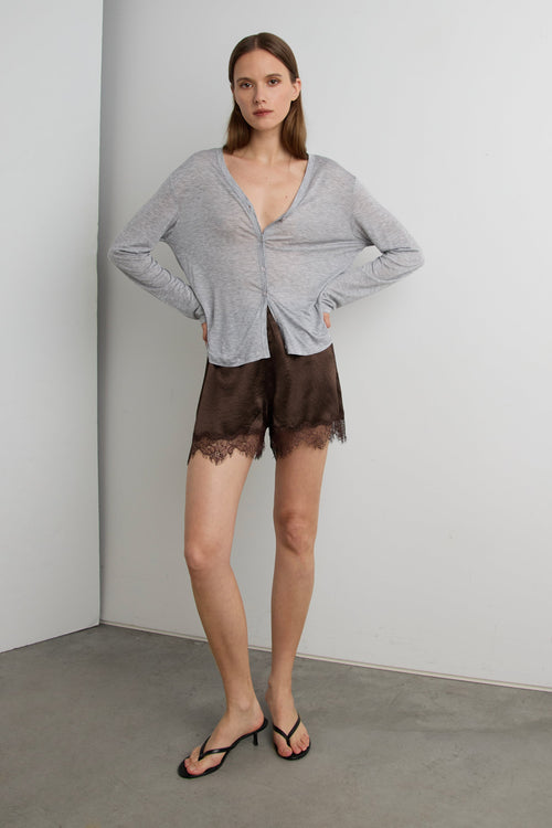 SATIN SHORT WITH LACE HEM