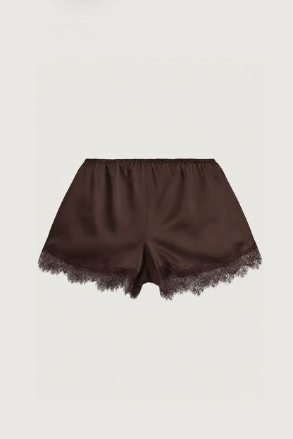 SATIN SHORT WITH LACE HEM