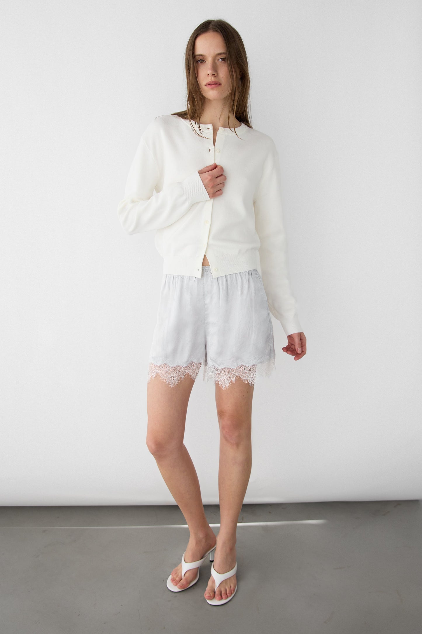 SATIN SHORT WITH LACE HEM
