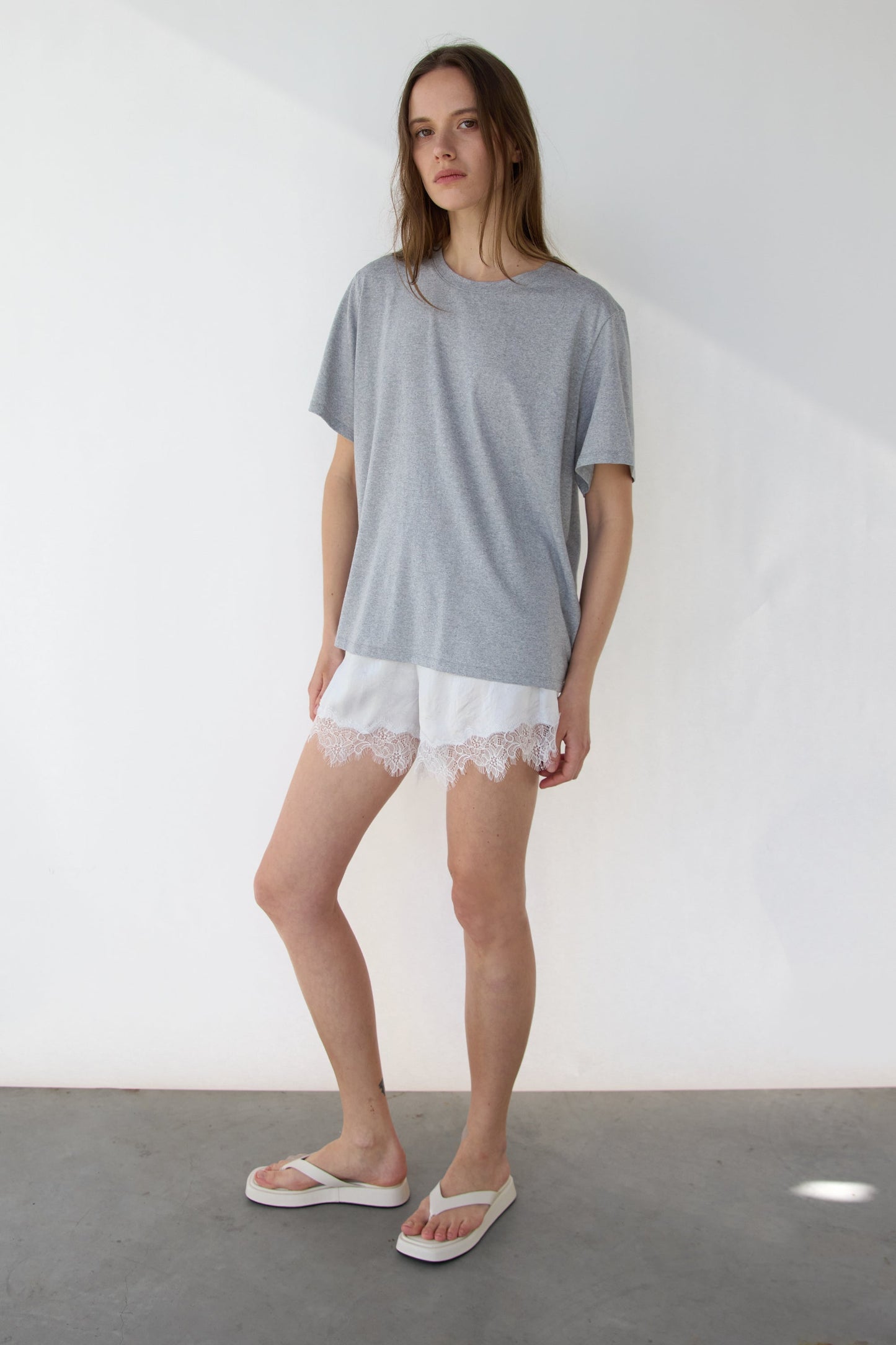 SATIN SHORT WITH LACE HEM