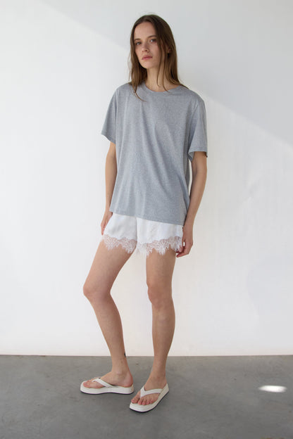 SATIN SHORT WITH LACE HEM