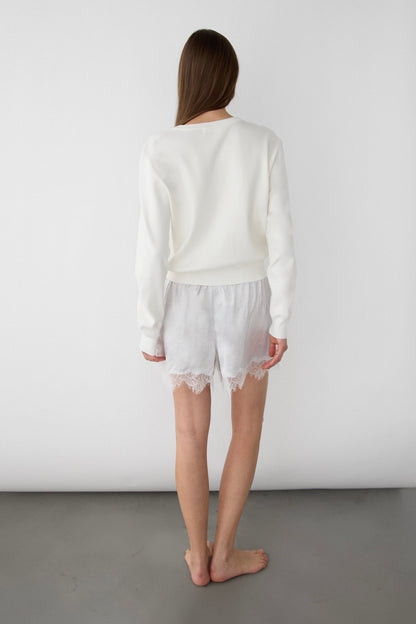 SATIN SHORT WITH LACE HEM