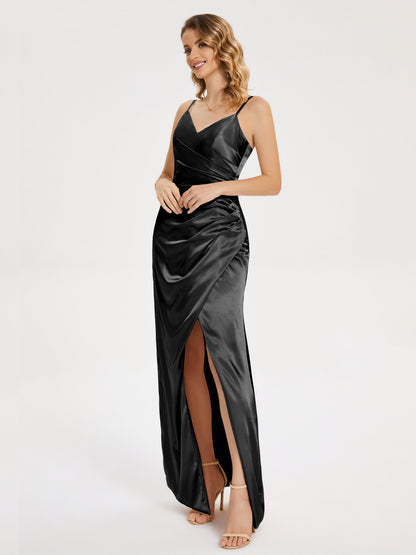 Aniyah Side Slit Sheath Soft Satin Bridesmaid Dress