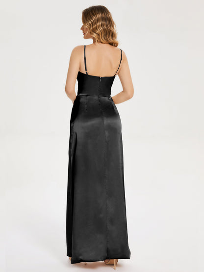 Aniyah Side Slit Sheath Soft Satin Bridesmaid Dress
