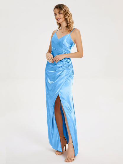 Aniyah Side Slit Sheath Soft Satin Bridesmaid Dress