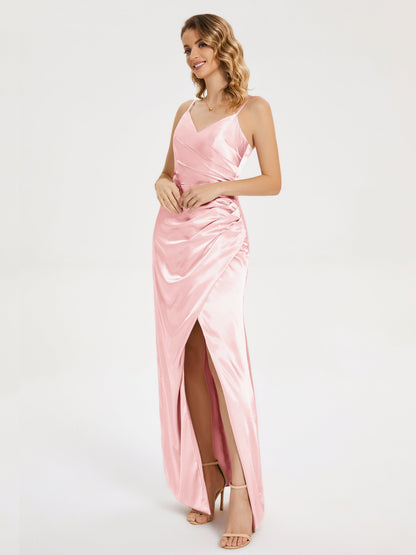 Aniyah Side Slit Sheath Soft Satin Bridesmaid Dress