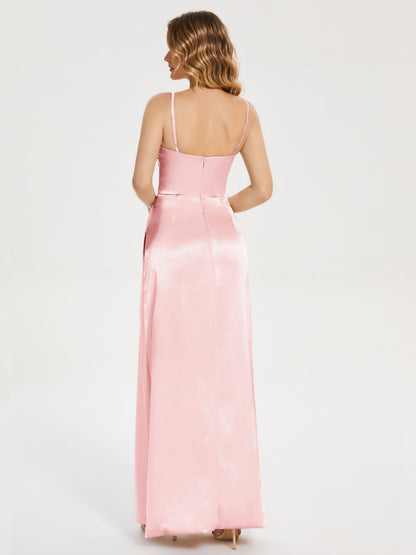 Aniyah Side Slit Sheath Soft Satin Bridesmaid Dress