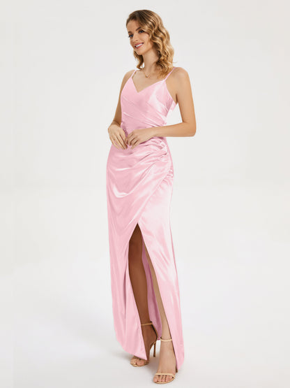 Aniyah Side Slit Sheath Soft Satin Bridesmaid Dress