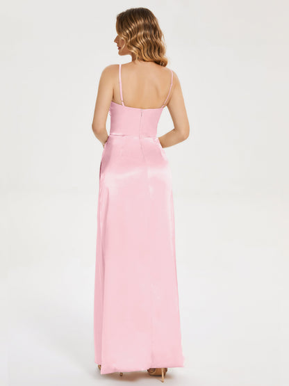 Aniyah Side Slit Sheath Soft Satin Bridesmaid Dress