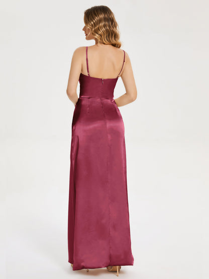 Aniyah Side Slit Sheath Soft Satin Bridesmaid Dress
