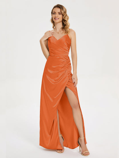 Aniyah Side Slit Sheath Soft Satin Bridesmaid Dress