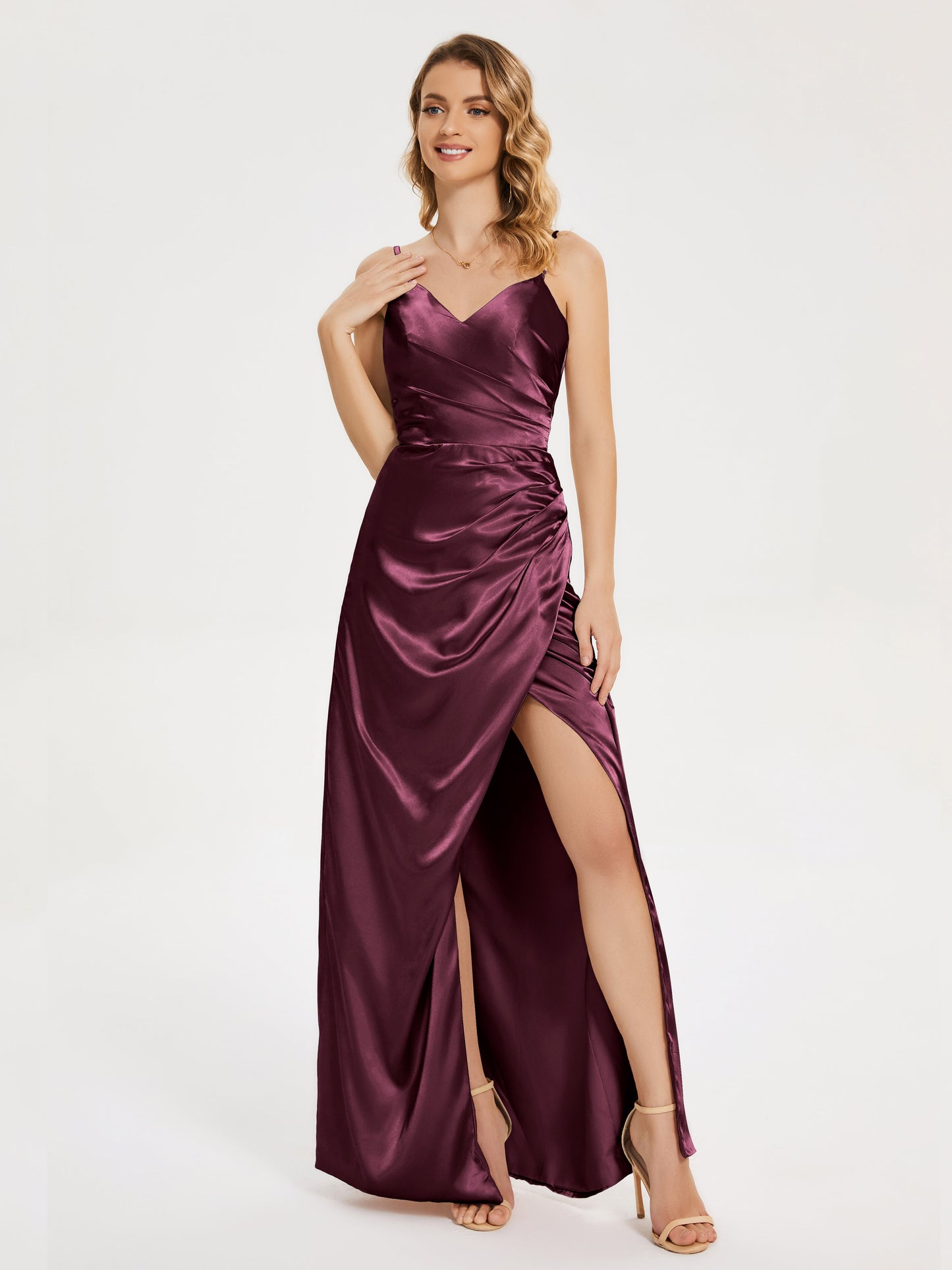 Aniyah Side Slit Sheath Soft Satin Bridesmaid Dress