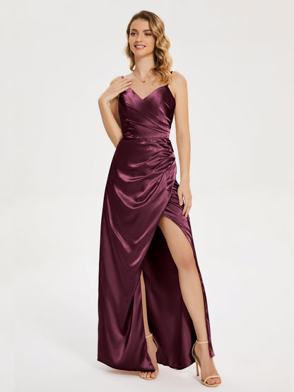 Aniyah Side Slit Sheath Soft Satin Bridesmaid Dress