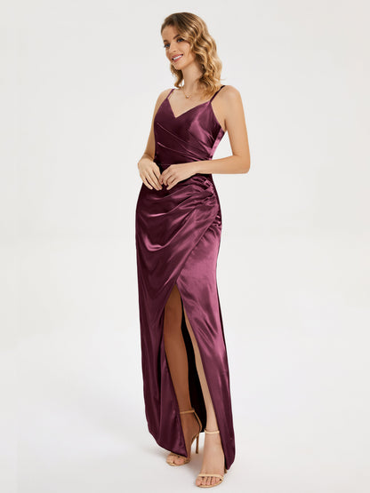 Aniyah Side Slit Sheath Soft Satin Bridesmaid Dress