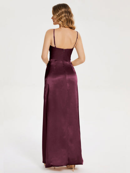 Aniyah Side Slit Sheath Soft Satin Bridesmaid Dress