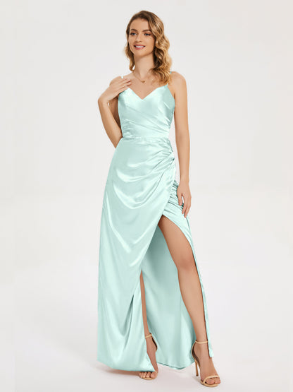Aniyah Side Slit Sheath Soft Satin Bridesmaid Dress