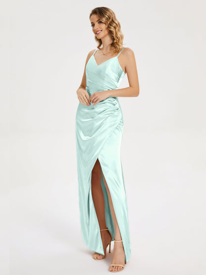 Aniyah Side Slit Sheath Soft Satin Bridesmaid Dress