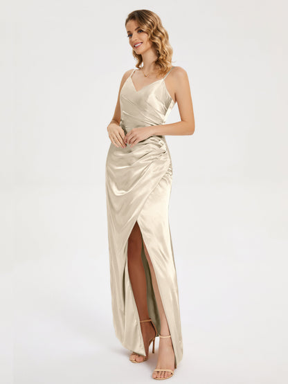 Aniyah Side Slit Sheath Soft Satin Bridesmaid Dress