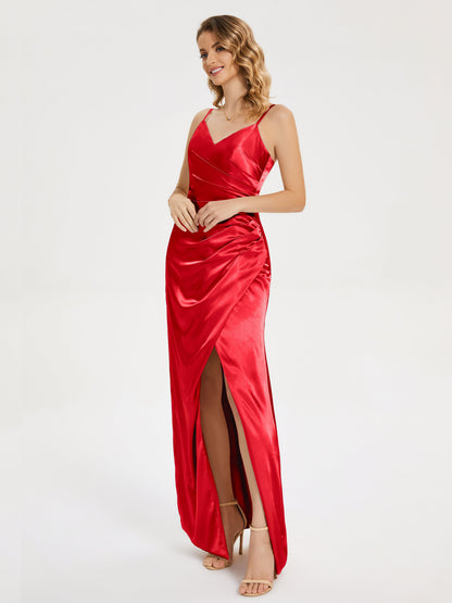 Aniyah Side Slit Sheath Soft Satin Bridesmaid Dress