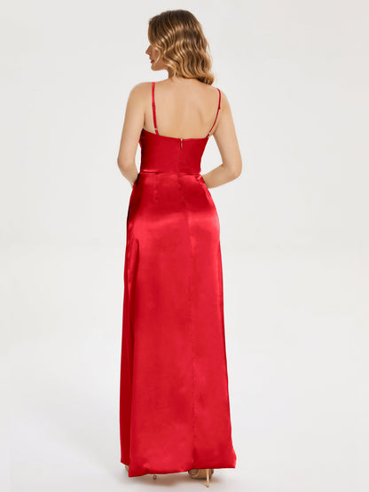 Aniyah Side Slit Sheath Soft Satin Bridesmaid Dress