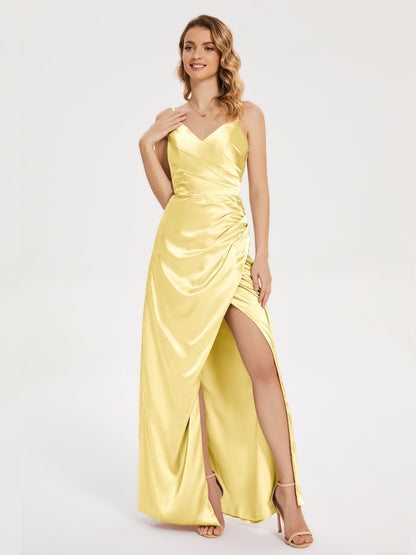 Aniyah Side Slit Sheath Soft Satin Bridesmaid Dress