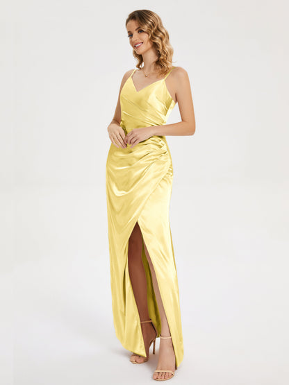 Aniyah Side Slit Sheath Soft Satin Bridesmaid Dress
